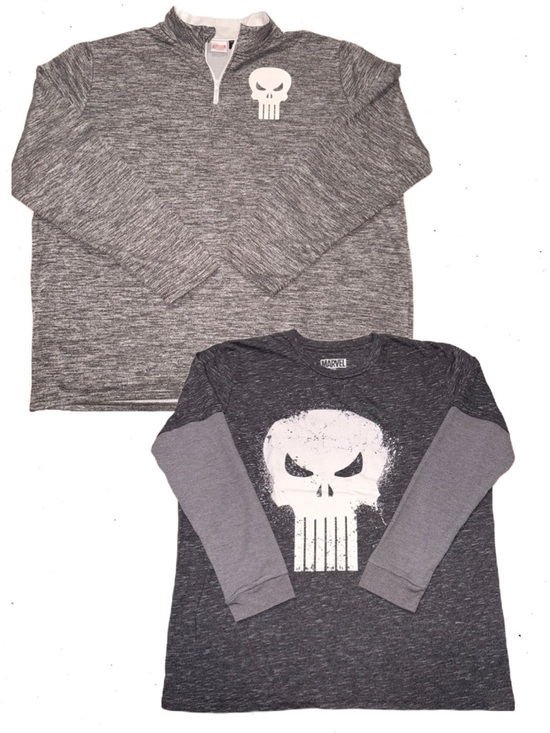 Marvel Other - Punisher Lot of 2 Marvel Black & Gray Graphic Tee XL & 1/4 Zip Sweater XXL Set